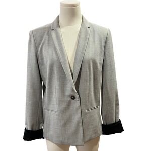 T Tahari Gray One Button Blazer Office Career Workwear Minimalist Jacket 8